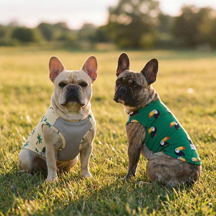 French Bulldog wearing a UPF 50+ sun protection shirt for dogs