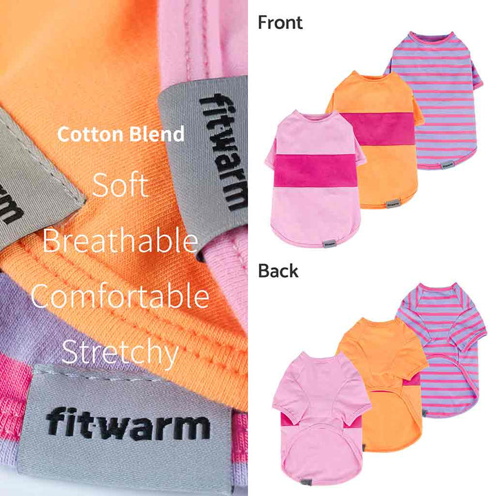 Vibrant Dog Shirts with Stripes and Color Blocks in Pink Orange and Purple - Fitwarm Dog Clothes 
