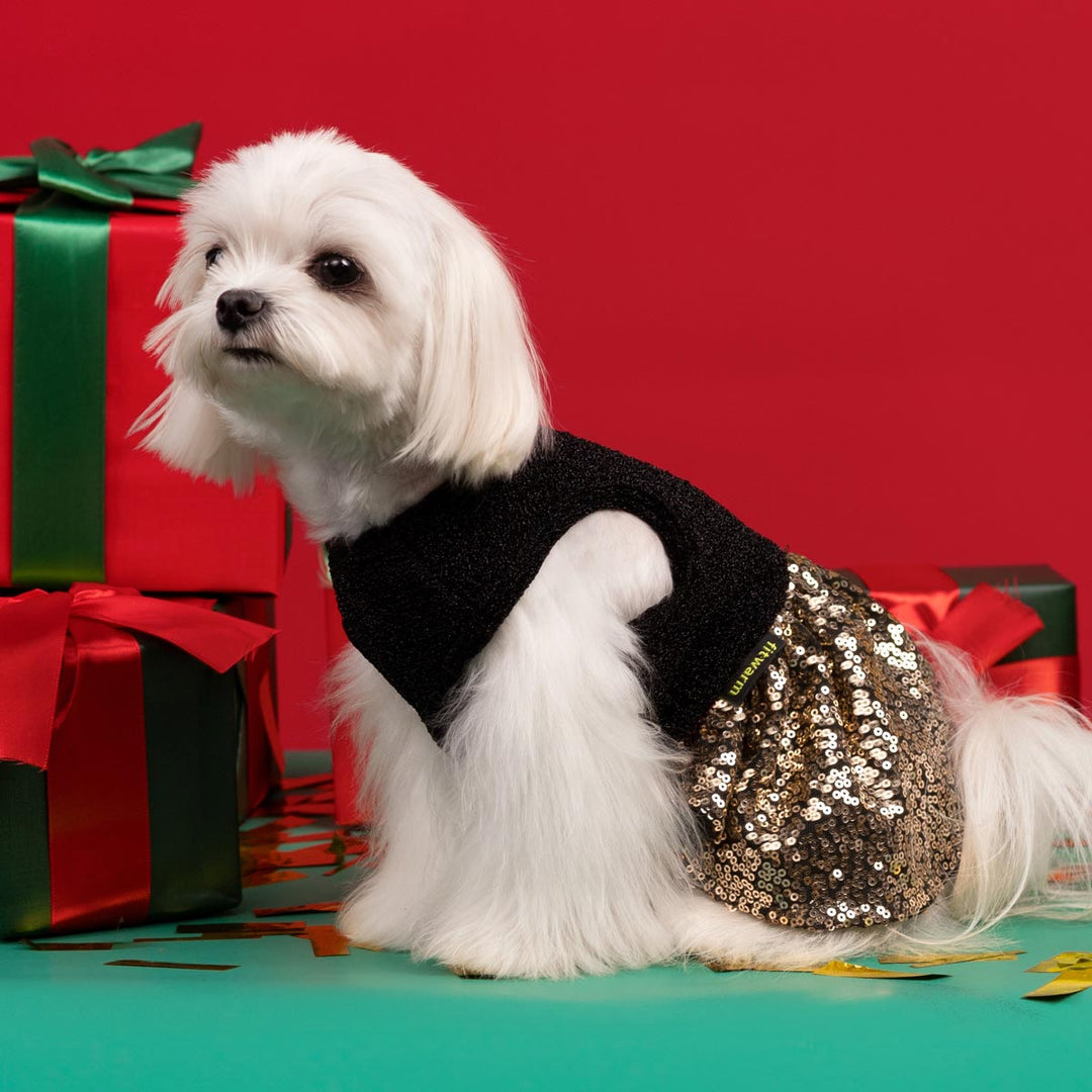 Gold Sequin Dog Dress | Sparkly Pet Party Attire Fitwarm Gold Sequin Dog Dress | Sparkly Pet Party Attire Fitwarm