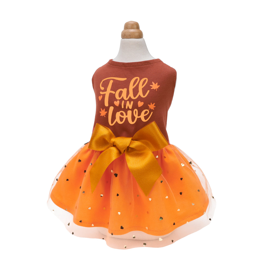 Fall in Love Thanksgiving Dog Dress | Sparkly Tutu & Bow Fitwarm Fall in Love Thanksgiving Dog Dress | Sparkly Tutu & Bow Fitwarm