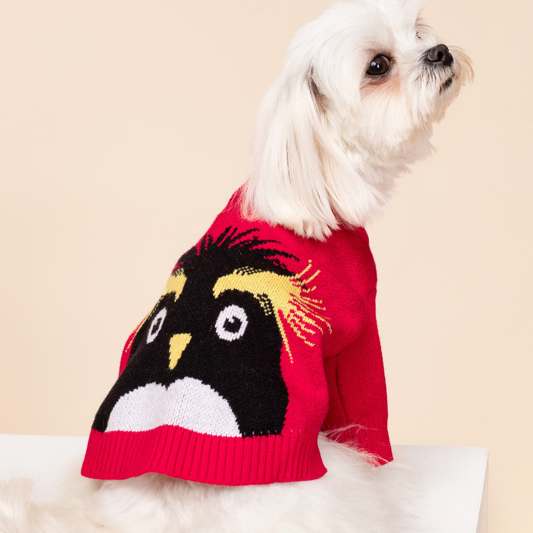 Red Penguin Dog Sweater Knitted Pet Holiday Apparel – Fitwarm
