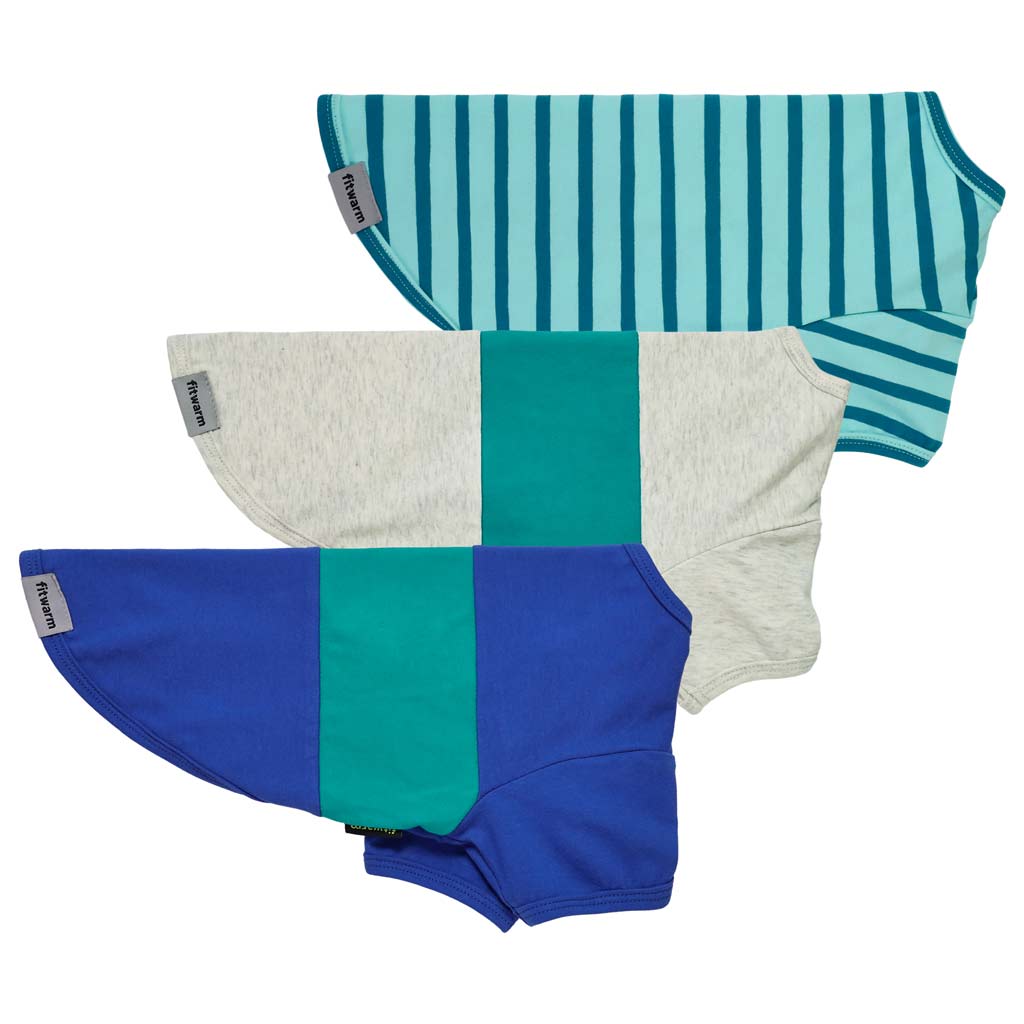 Colorblock and striped dog t-shirts in blue and green - Fitwarm Dog Clothes.