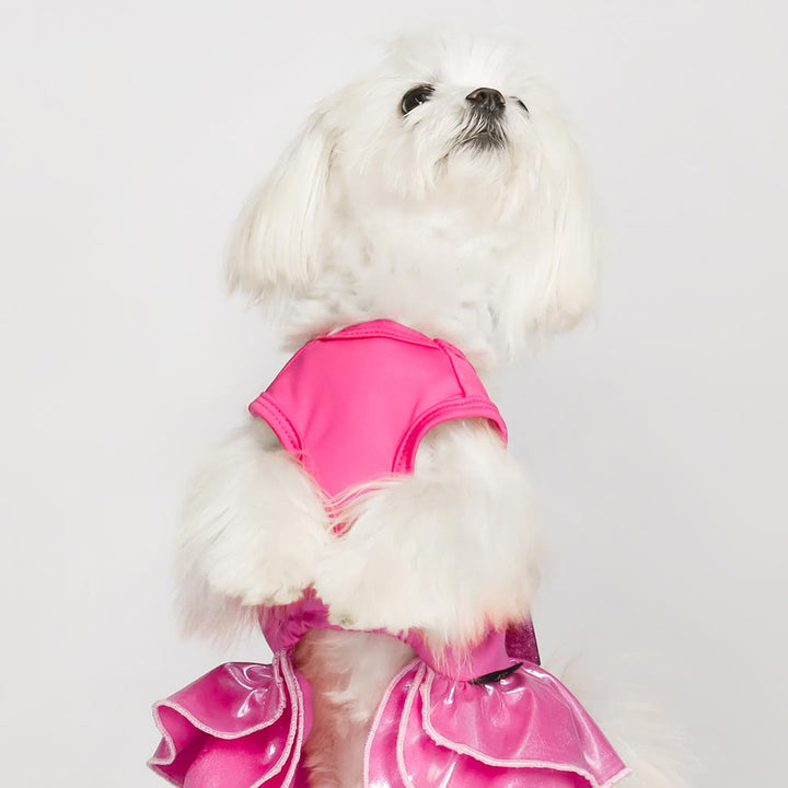 Sparkling Pink Ruffled Dog Dress with Satin Bow - Fitwarm Dog Clothes
