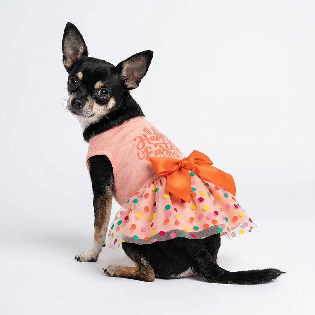 Happy Easter Dog Dress | Pink Tulle Tutu & Orange Bow Medium Happy Easter Dog Dress | Pink Tulle Tutu & Orange Bow Medium