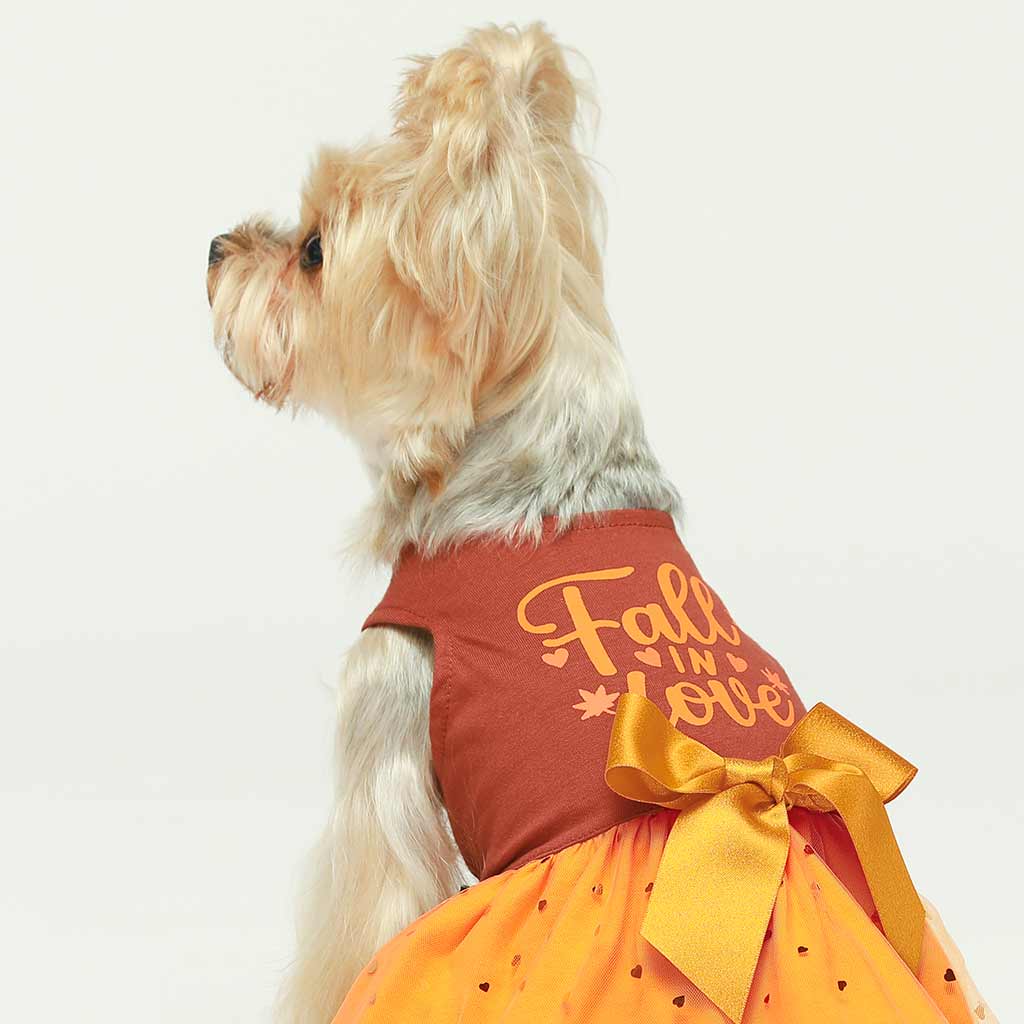 Fall in Love Thanksgiving Dog Dress | Sparkly Tutu & Bow Orange / Large Fall in Love Thanksgiving Dog Dress | Sparkly Tutu & Bow Orange / Large