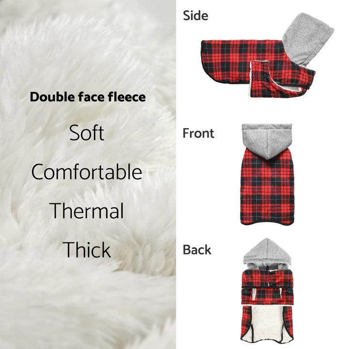 Red Plaid Dog Hoodie with Grey Accents - Fitwarm Dog Clothes