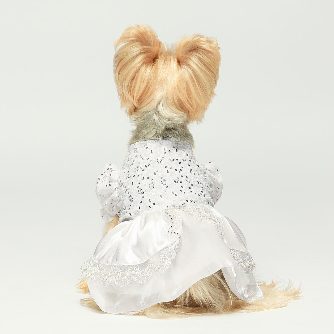 Pearl Dog Wedding Dress | Sequin Tulle Pet Gown Pearl White / XX-SMALL Pearl Dog Wedding Dress | Sequin Tulle Pet Gown Pearl White / XX-SMALL