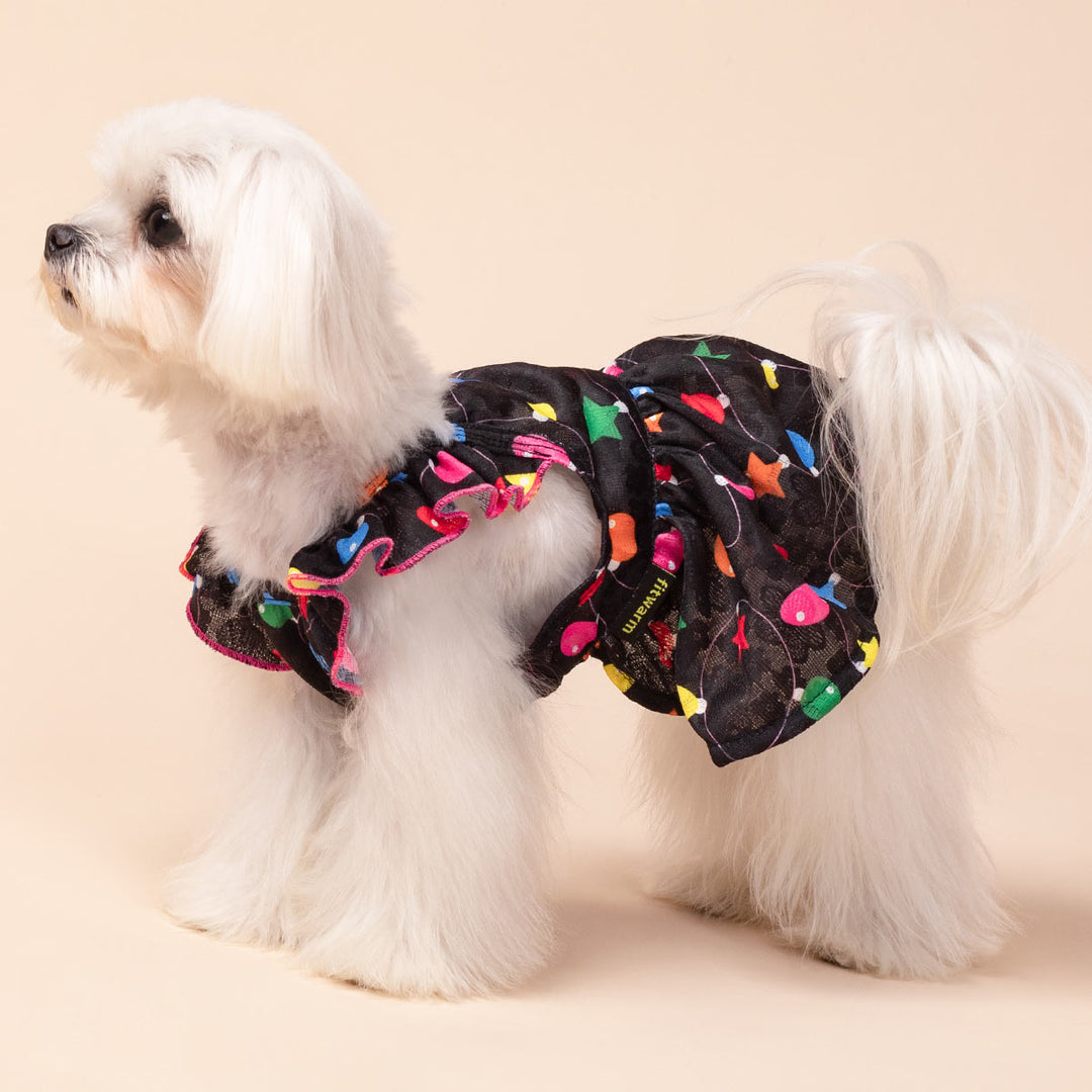 christmas dresses for little dogs Black Christmas Light Ruffle Dog Dress