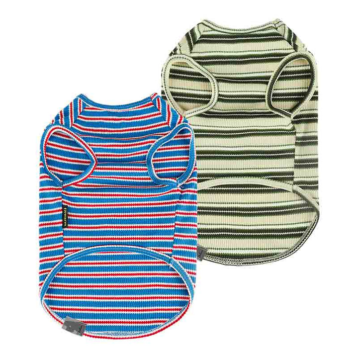 Striped Dog Shirts in Red, White, Blue, and Olive Green - Fitwarm Dog Clothes