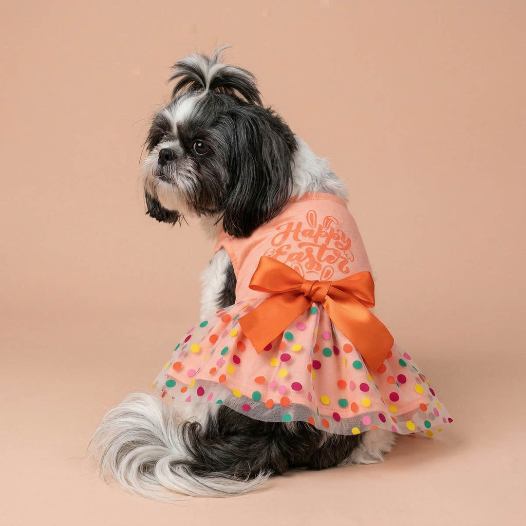 Happy Easter Dog Dress | Pink Tulle Tutu & Orange Bow Medium Happy Easter Dog Dress | Pink Tulle Tutu & Orange Bow Medium