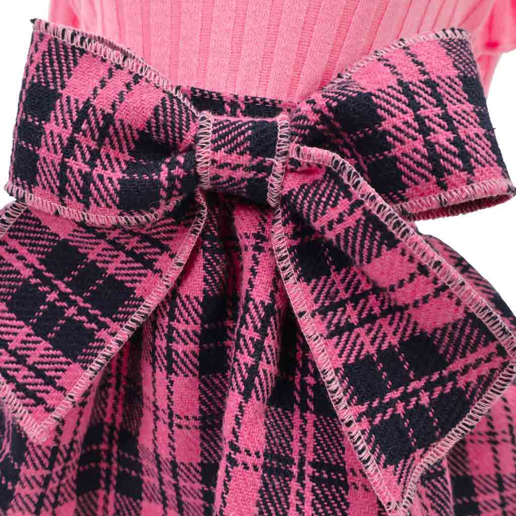 Pink Dog Dress with Plaid Skirt - Fitwarm Dog Clothes