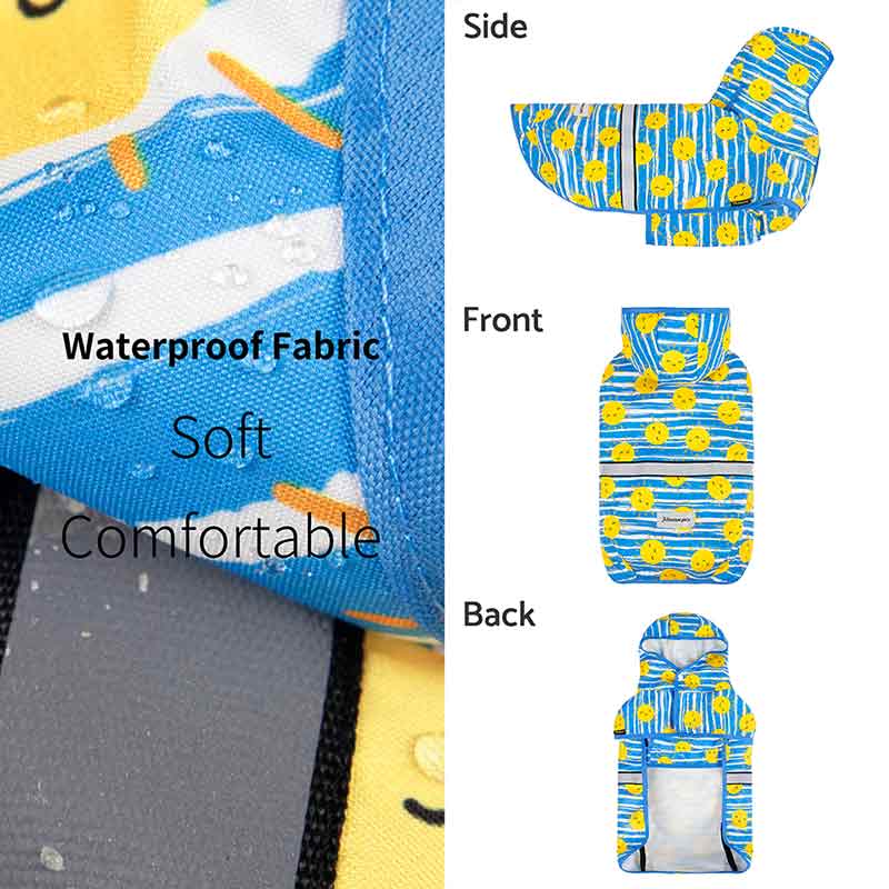  Smiling Sun Blue Dog Raincoat with Safety Reflective Stripe - Fitwarm Dog Clothes