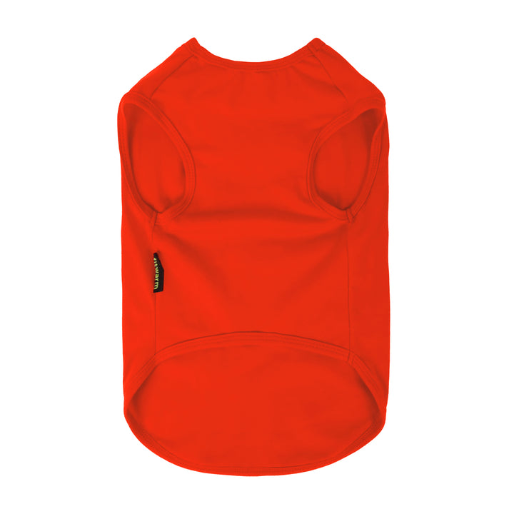 Back view of plain brown dog shirt made from soft and breathable fabric.