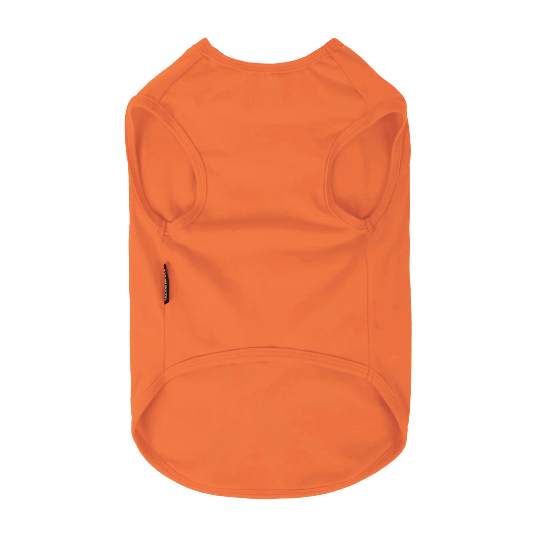 Orange sleeveless shirt for dogs on a white background