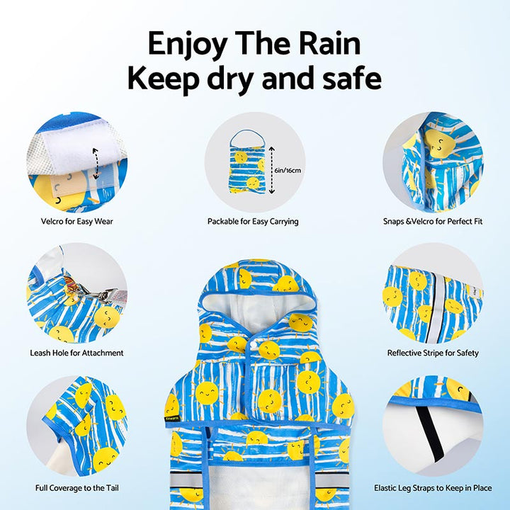Cute Dog Raincoat with Reflective Stripes Details and Sun Prints - Fitwarm Dog Clothes