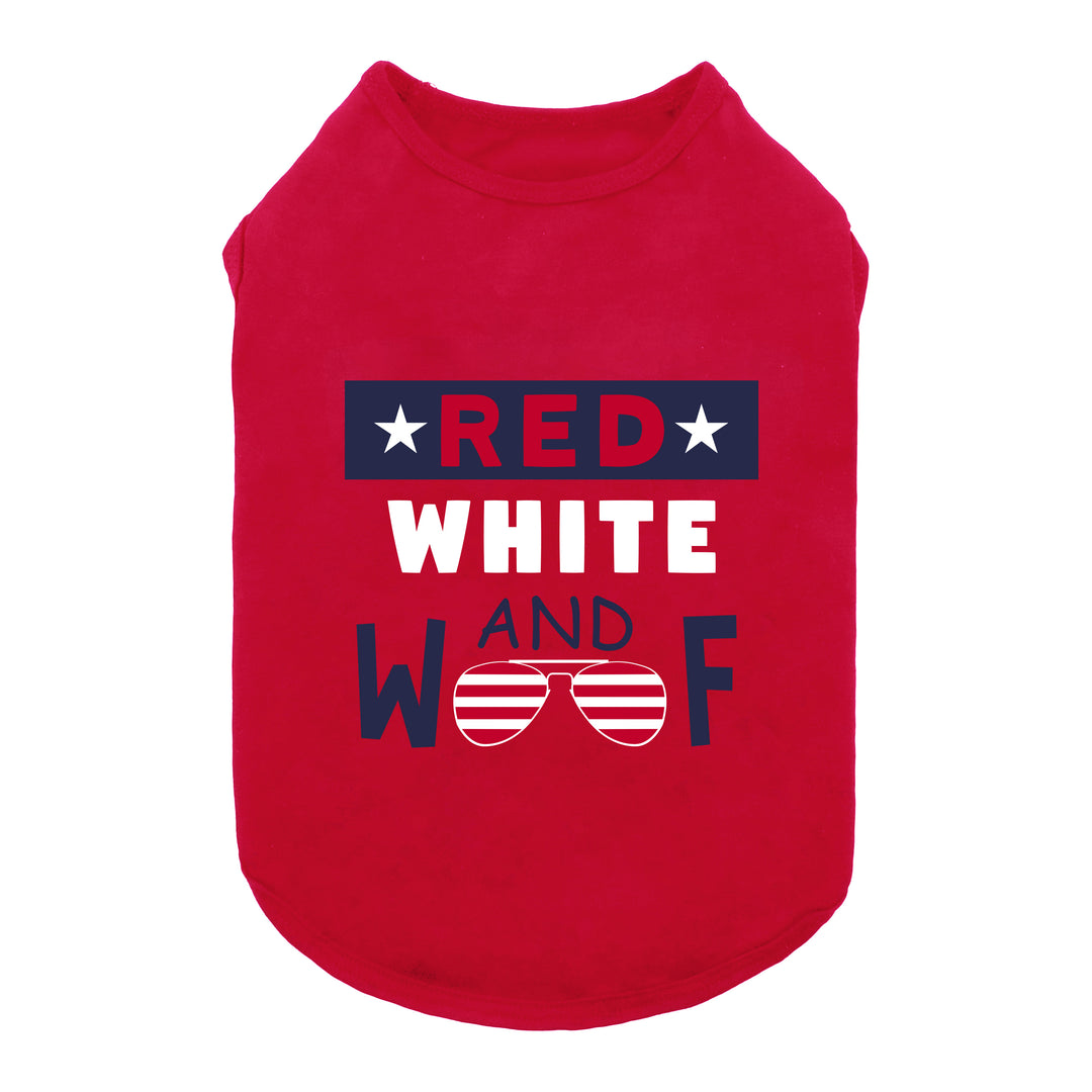  Patriotic Dog Shirt with 'Red White and Woof' Lettering - Fitwarm Dog Clothes