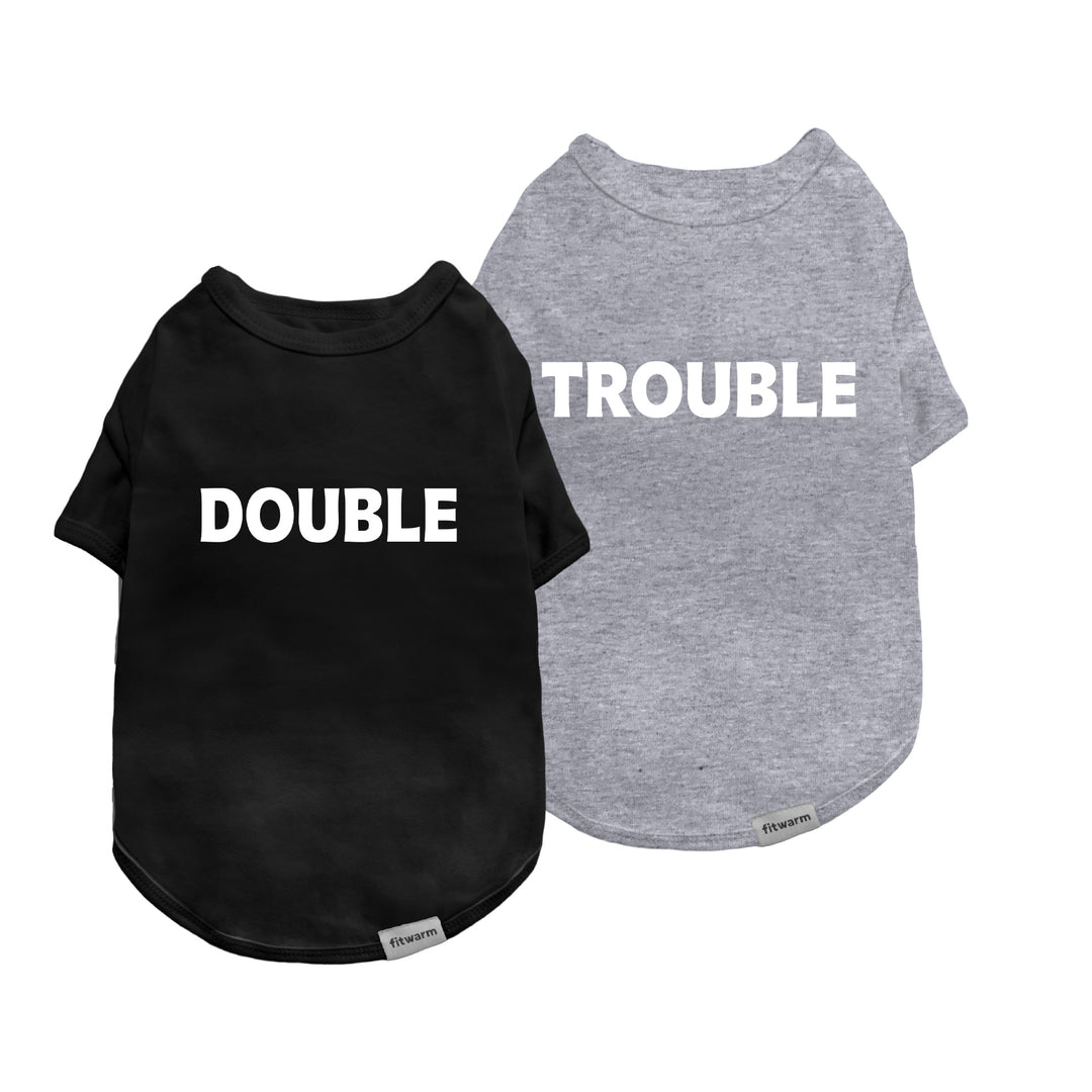 Funny 2 Pack Black and Gray Double Trouble Dog Shirts - Fitwarm Dog Clothes