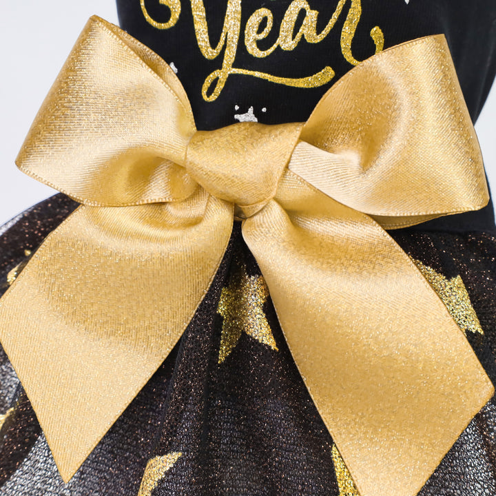 New Year's Celebration Dog Dress with Gold Bow - Fitwarm Dog Clothes