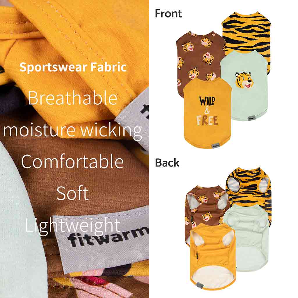 Bronw Dog Shirt with Tiger Print and Classic Stripes - Fitwarm Dog Clothes 
