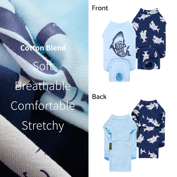 Blue Shark Surgery Suit with Hugs and Kisses Slogan - Fitwarm Dog Clothes