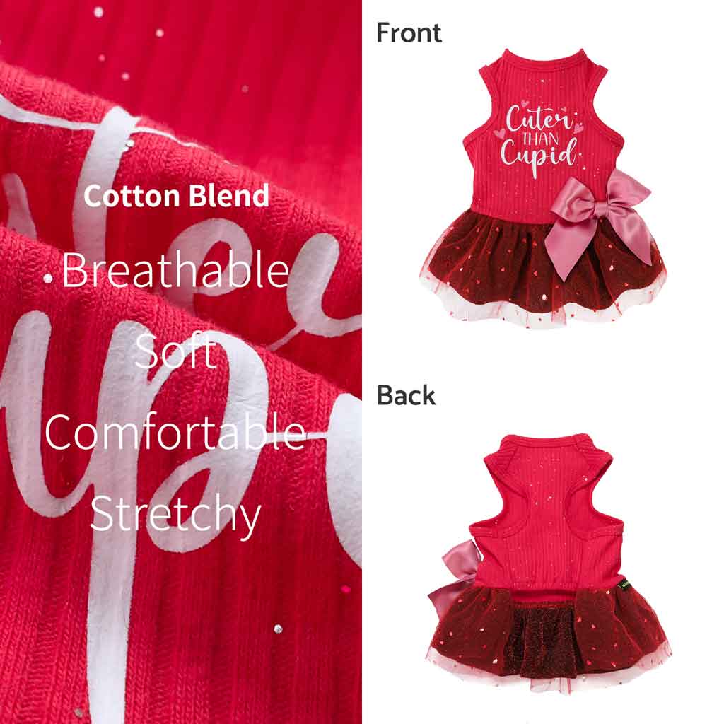 Red Sparkle Cuter Than Cupid  Dog Dress with Pink Bowknot - Fitwarm Dog Dress