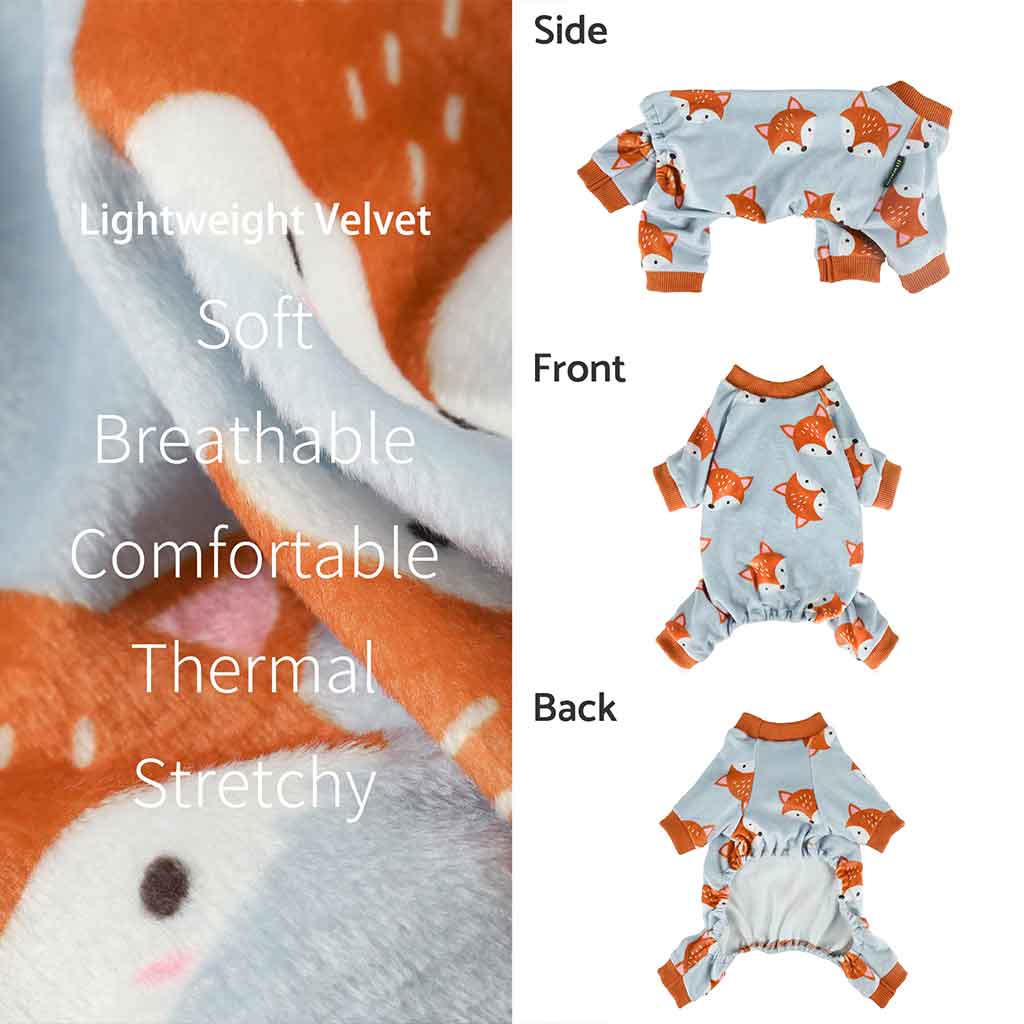 Light Blue Dog Pajamas with Fox Pattern - Fitwarm Dog Clothes