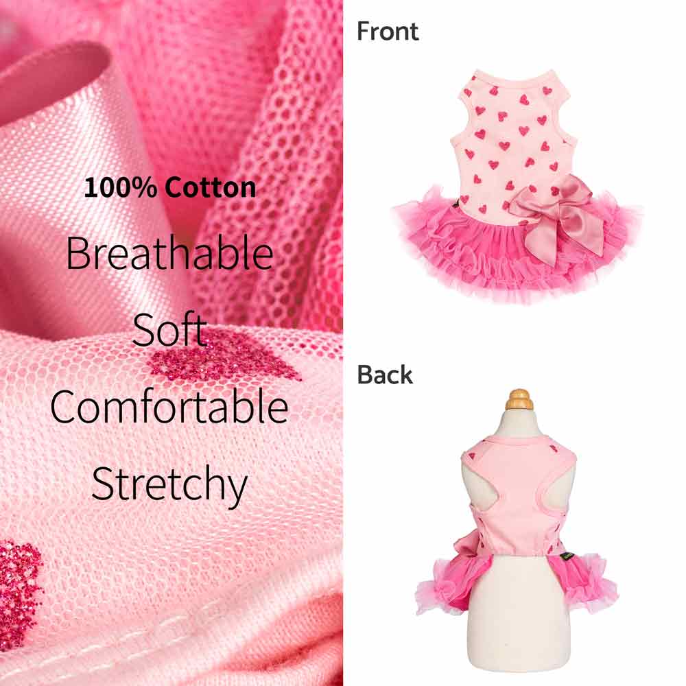 Sparkly Heart Dog Tutu Dress | Pink Tulle Birthday Outfit Pink / Large Sparkly Heart Dog Tutu Dress | Pink Tulle Birthday Outfit Pink / Large