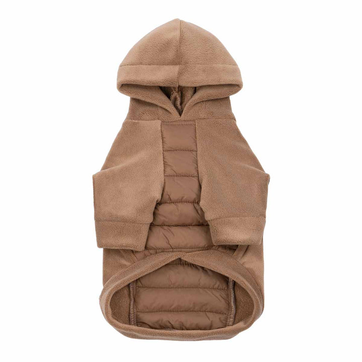 Fleece dog hoodie with padded design for warmth and comfort