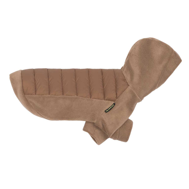 Warm padded dog hoodie in camel brown color