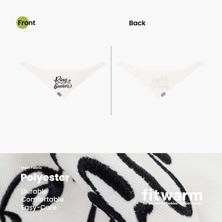 Front and back view of white dog bandanas with Ring Bearer design for dogs