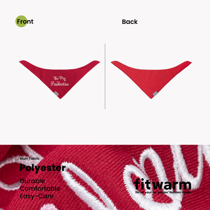 Red dog bandanas with Be My Pawlentine embroidery, front and back views.