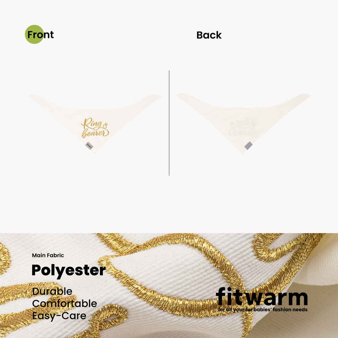 Front and back view of embroidered dog bandanas with Ring Bearer design for dogs