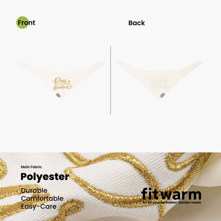 Front and back view of embroidered dog bandanas with Ring Bearer design for dogs