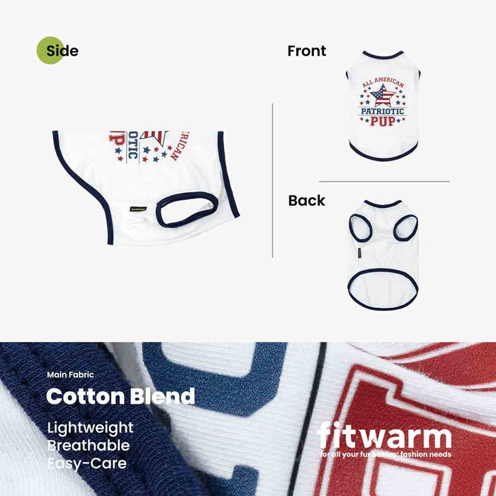 Patriotic Pup dog shirt with 'All American Patriotic Pup' text and star design