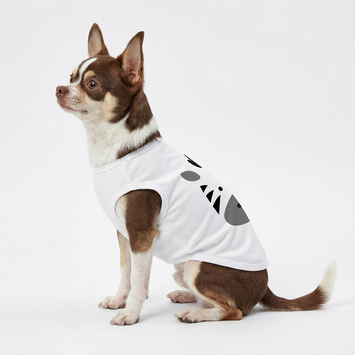 Small Chihuahua wearing a funny zebra dog shirt