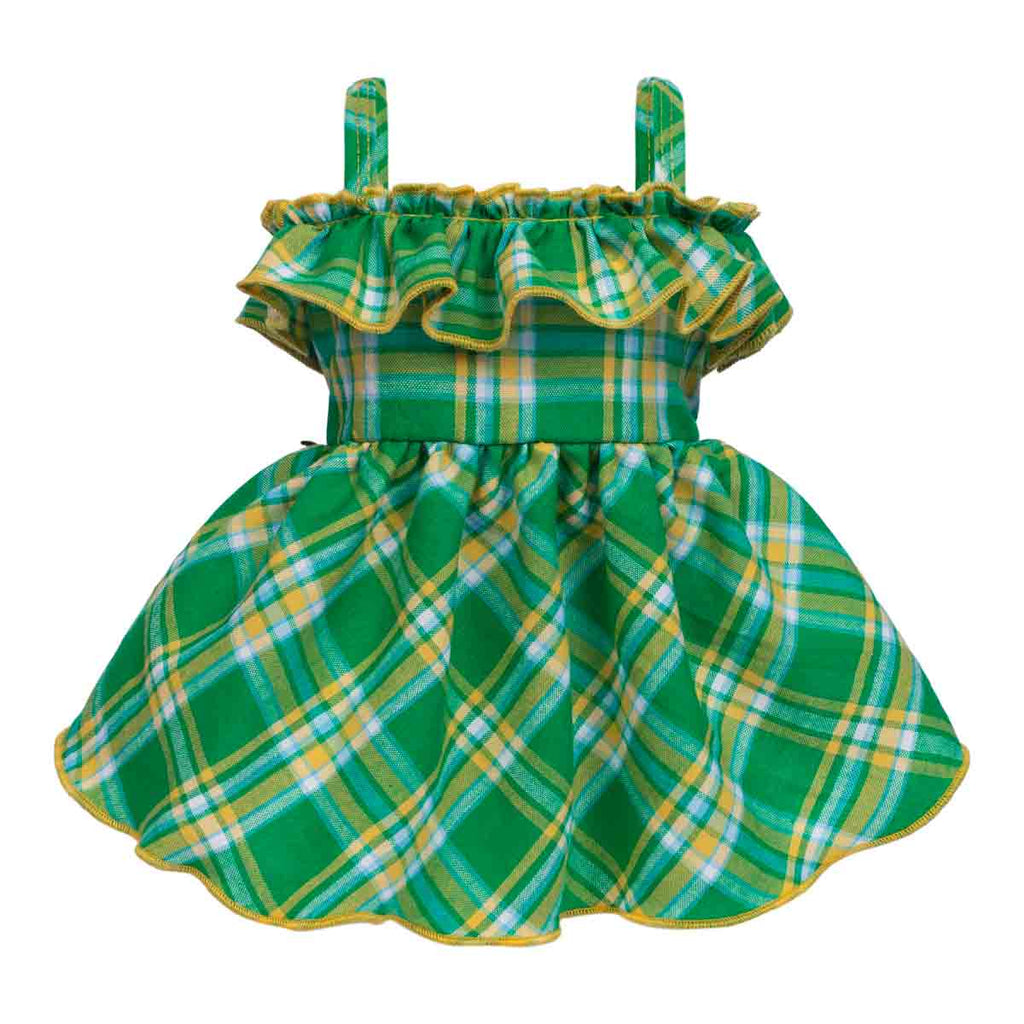 Green Plaid Ruffle Dog Dress | Cotton St. Patrick Outfit