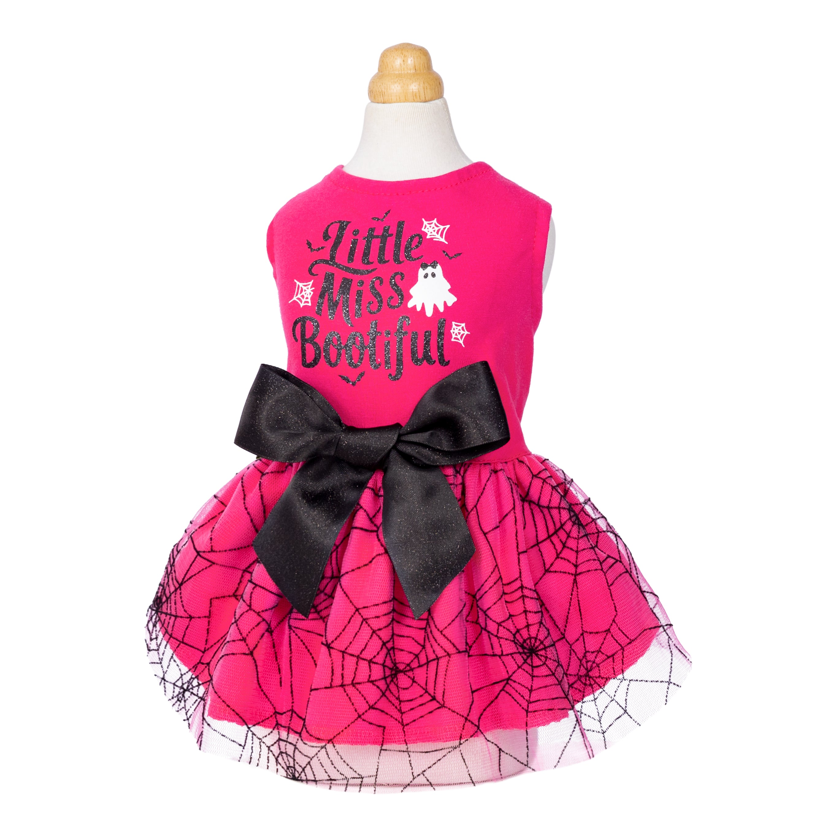 Petitebella Hündchen-Kleid „Mommy Is My Bestie“ – Schwarz/Hot Pink, Größe M (für 8-13 Pfund)