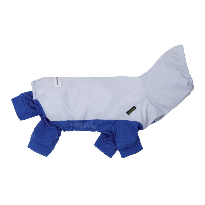 Dog UV protection pjs with blue and gray design on a white background