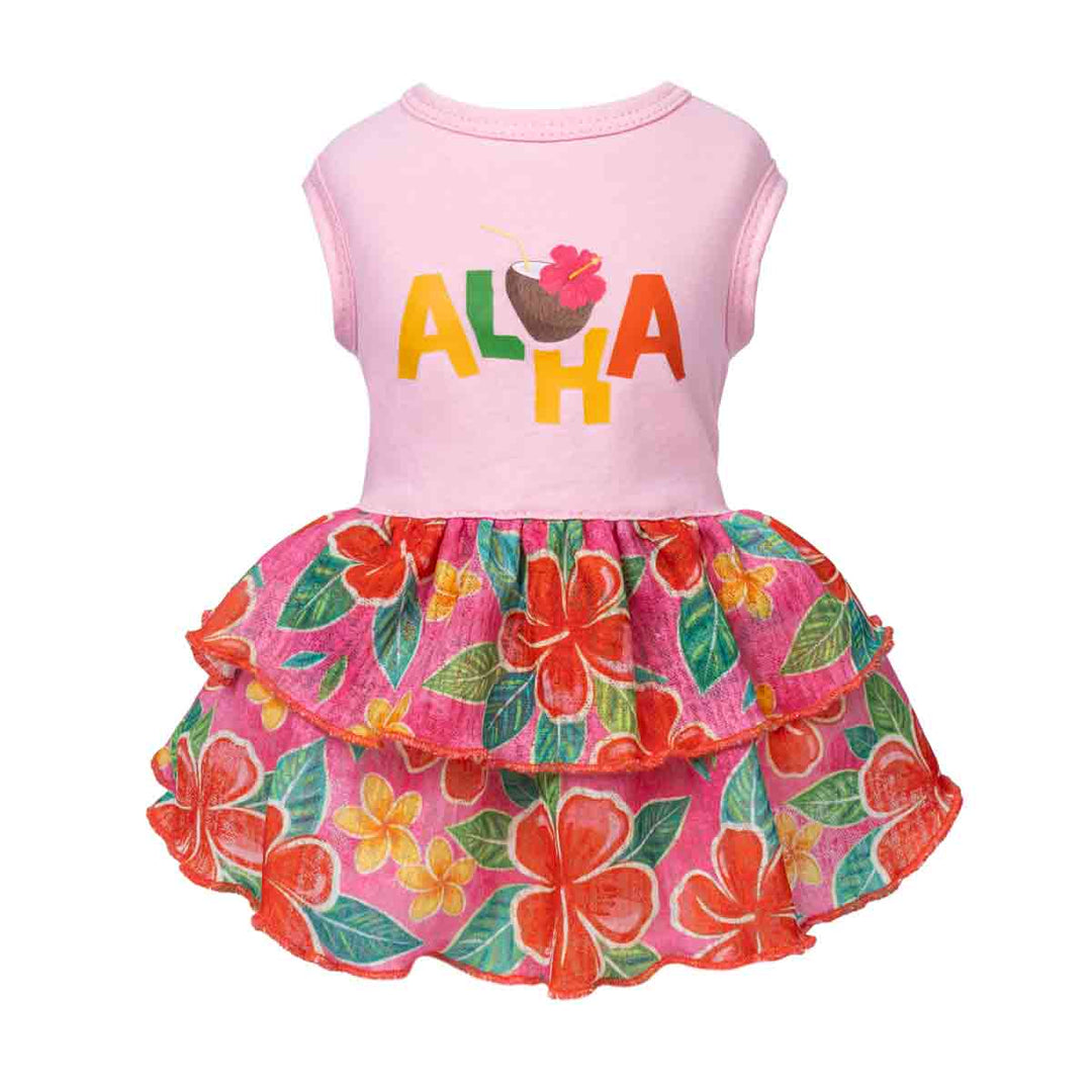Aloha Floral Tiered Dog Dress - Fitwarm Pink / X-small Aloha Floral Tiered Dog Dress - Fitwarm Pink / X-small