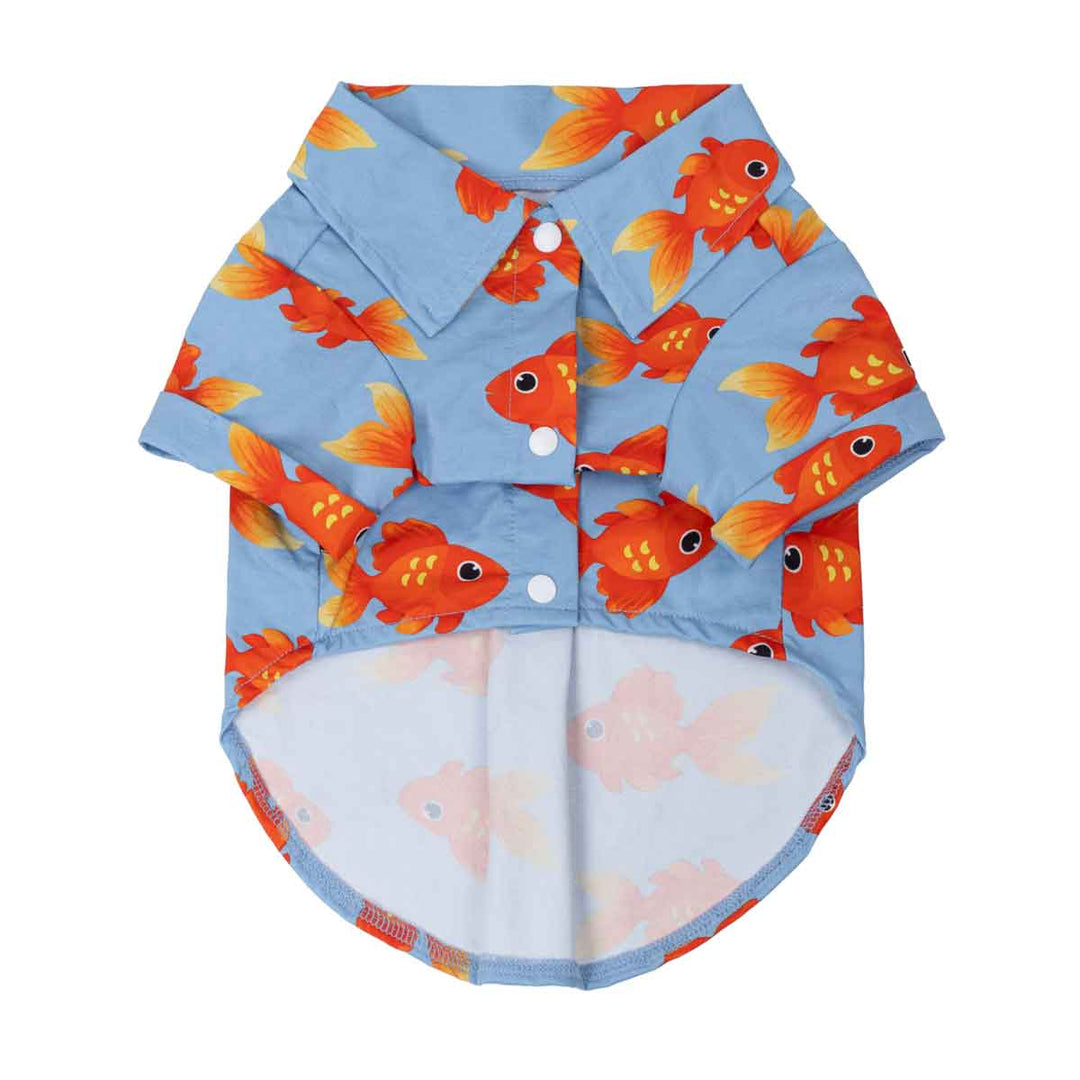 Dog shirt with goldfish pattern on a white background