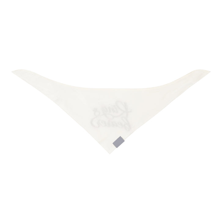 Flat lay of white dog bandanas featuring Ring Bearer embroidery for wedding dogs