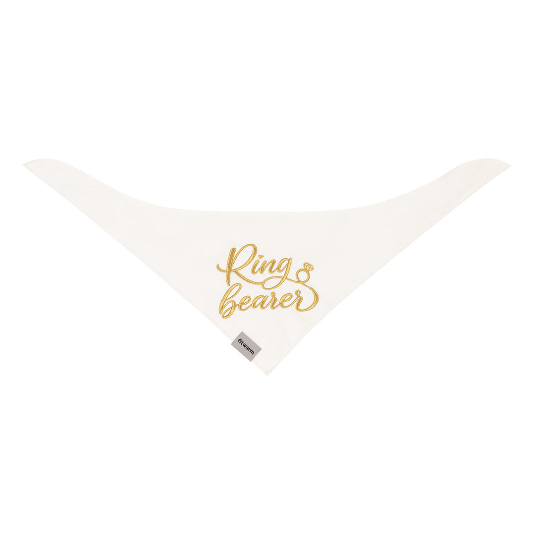 White embroidered dog bandanas featuring Ring Bearer lettering for dogs