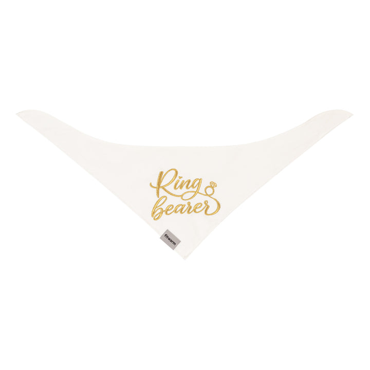 White embroidered dog bandanas featuring Ring Bearer lettering for dogs