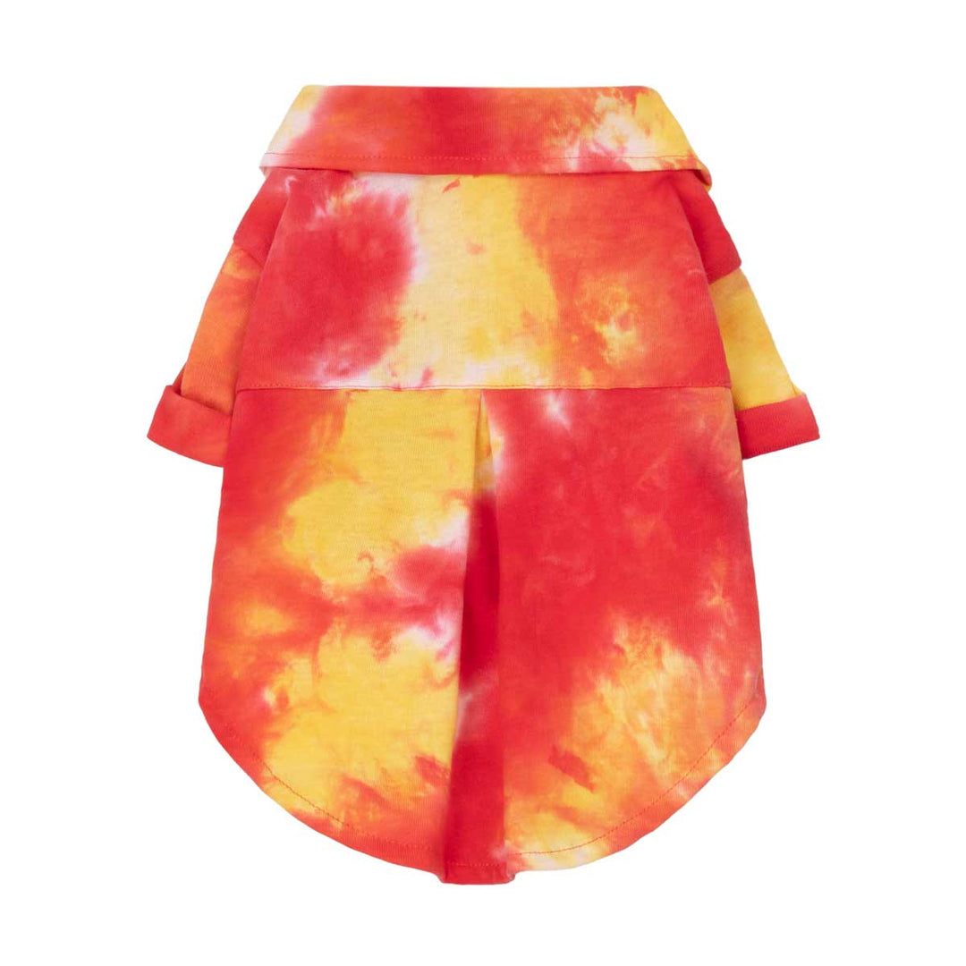 Red and yellow tie dye shirt for dogs