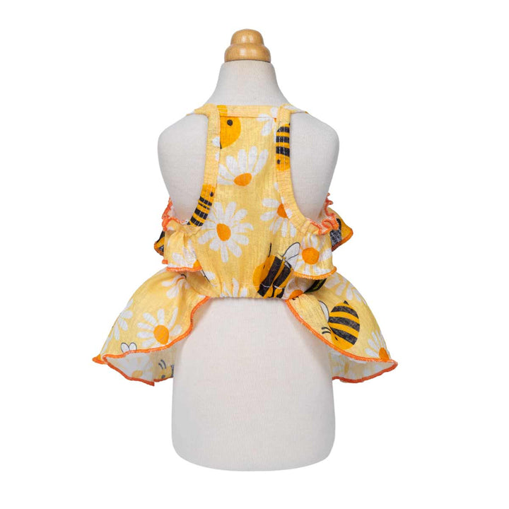 Back view of adorable bee prints dog dress