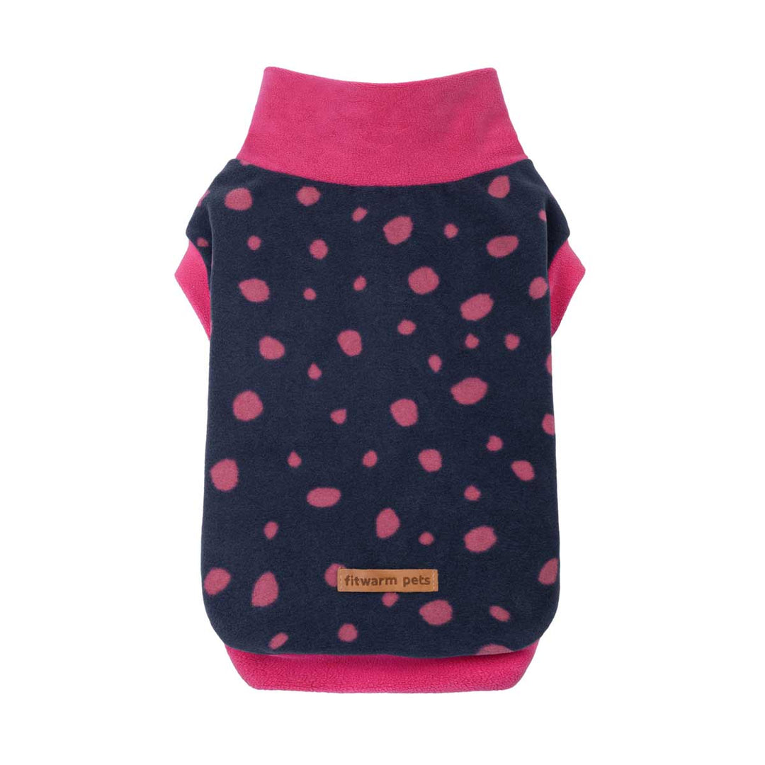 Mock neck winter dog fleece sweater with pink spots