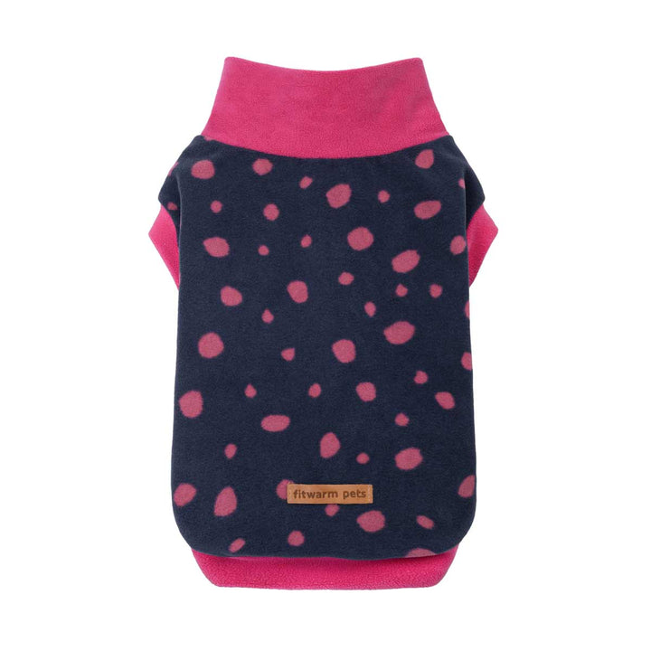 Mock neck winter dog fleece sweater with pink spots