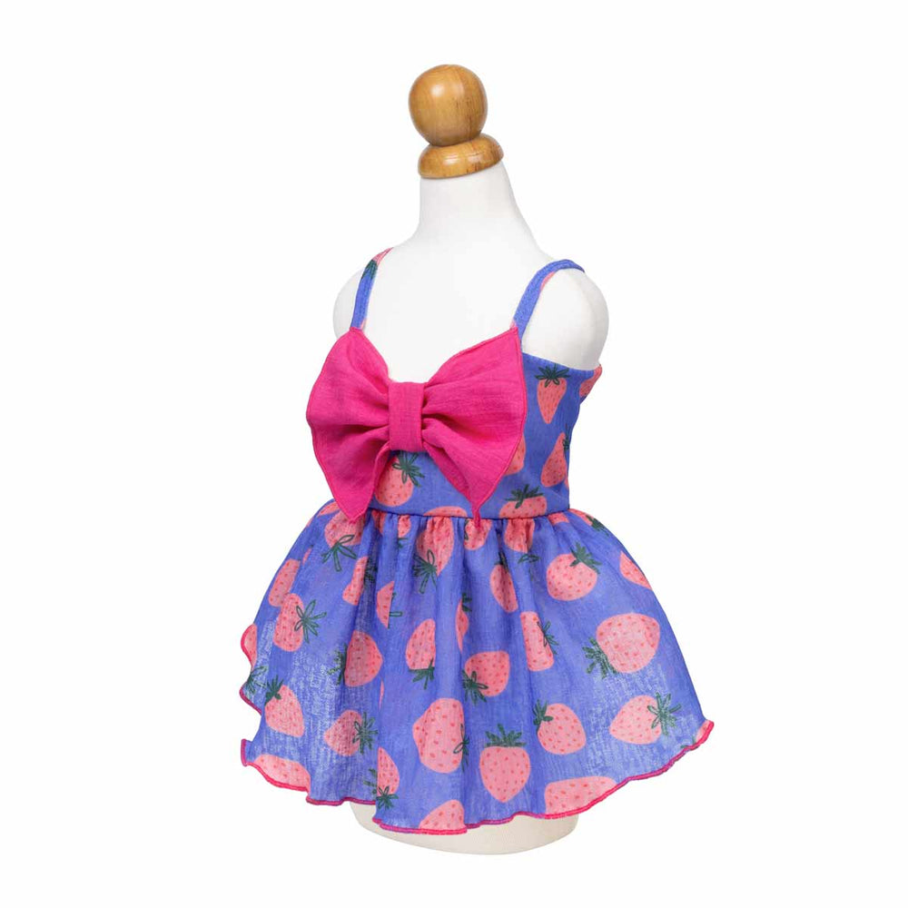 Lightweight dog Hawaiian dress in adorable all-over strawberry prints