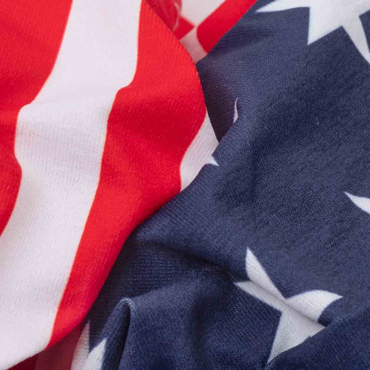 Close-up of a flag with red, white, and blue colors