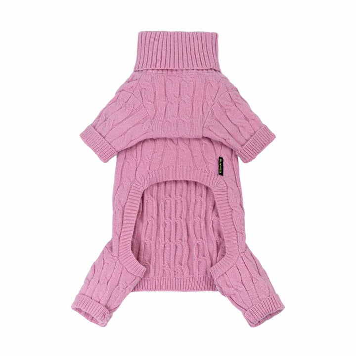 Twist knit dog rurtleneck sweater on a white background
